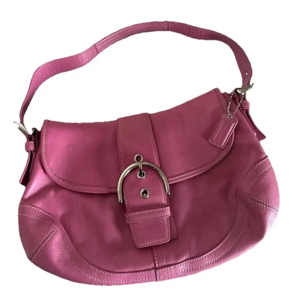 Y2k Coach Fuchsia Leather Shoulder Bag - Picture 1 of 3